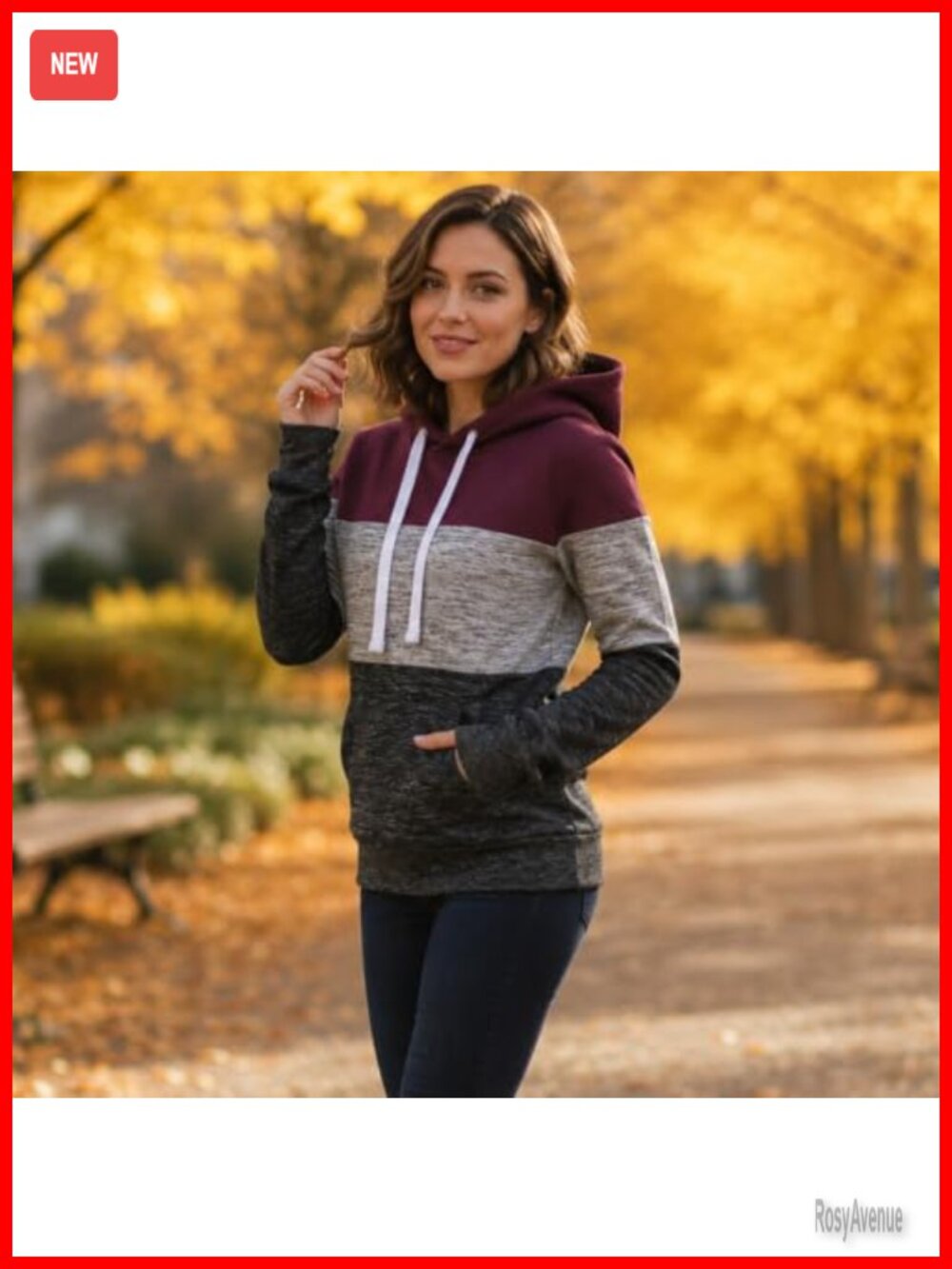 Women Color Block Pullover Hoodie Lightweight Sweatshirt With Pocket